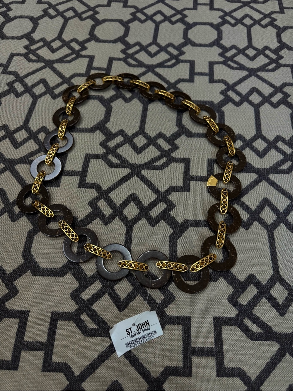 NWT St John Tiger Eye Gold Link Brown Statement Belt Necklace - Picture 7 of 15